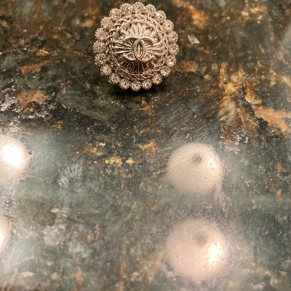 Chanel Earrings,stamped buttons turned into Silver-Tone Earrings, rhinestones - Picture 8 of 9